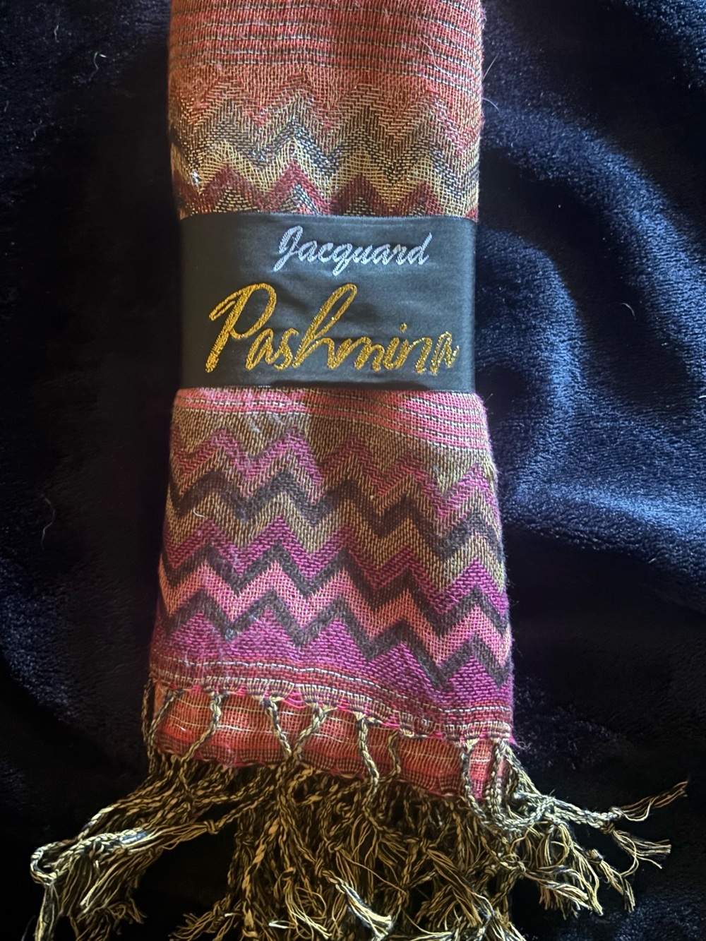 Jacquard Pashmina Scarf in Pink and Brown